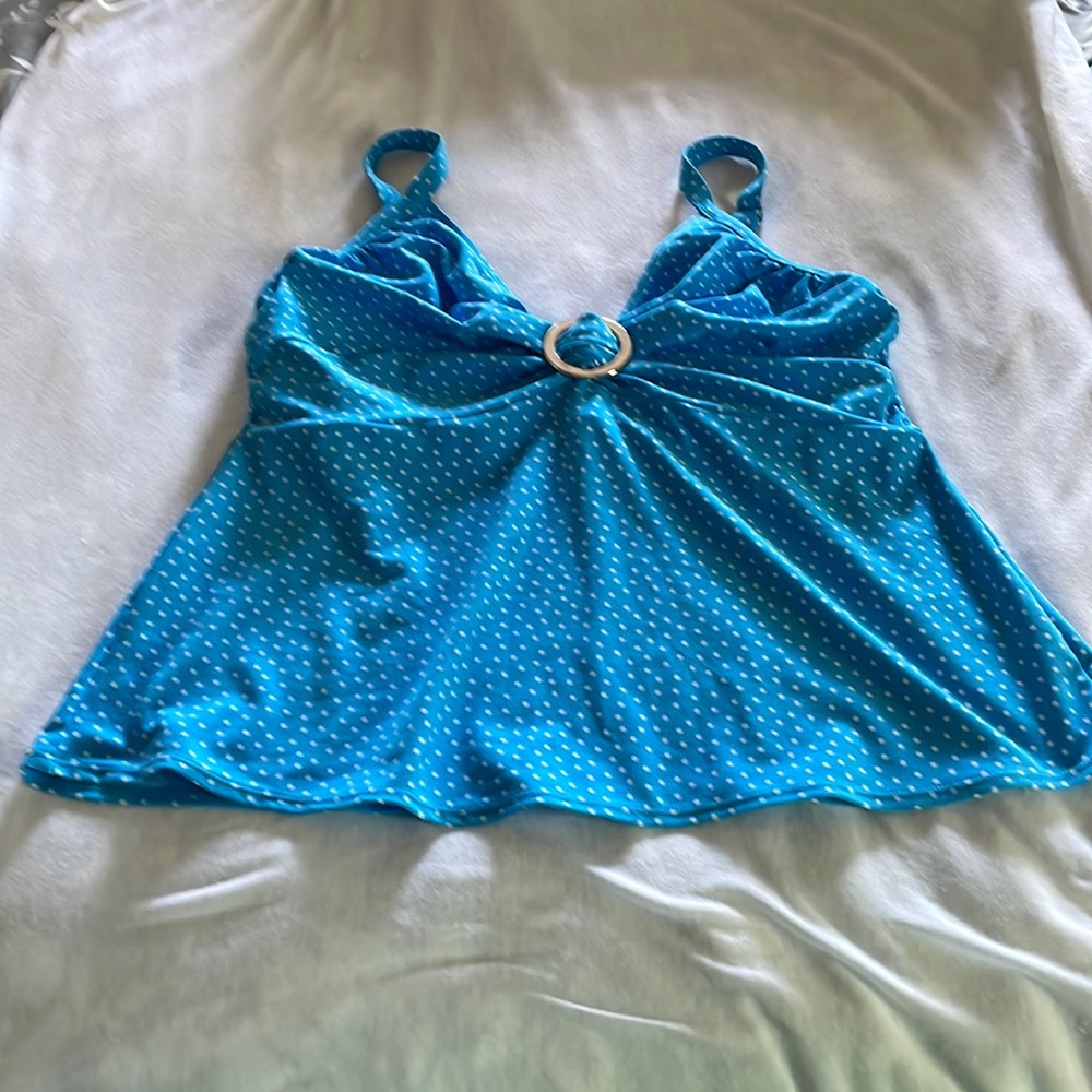 Pure Paradise Blue & White Polka Dot Tankini Swim Top 38D